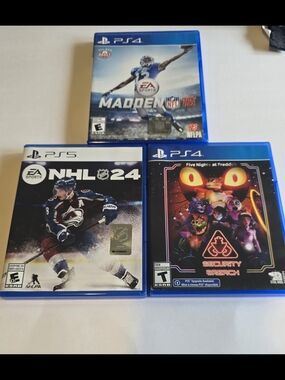 Sony PS5 NHL 24 And PS4 MADDEN 16 AND PS4 Five Nights At Freddy Security Breech